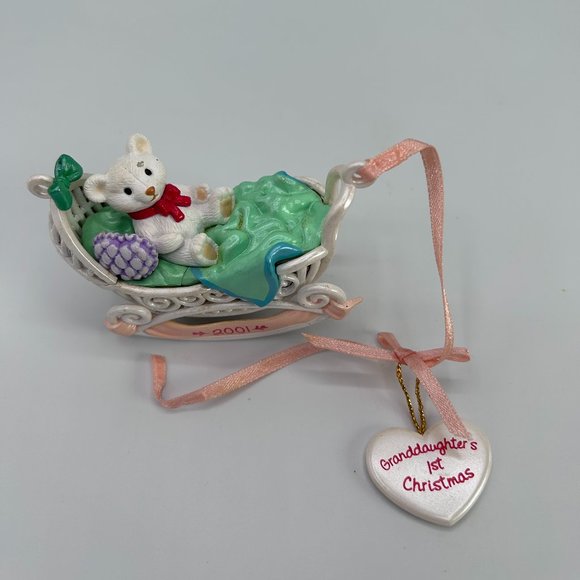 Vintage 2001 AGC Inc Teddy Bear Baby Granddaughter's 1st Christmas Tree Ornament - Picture 2 of 7